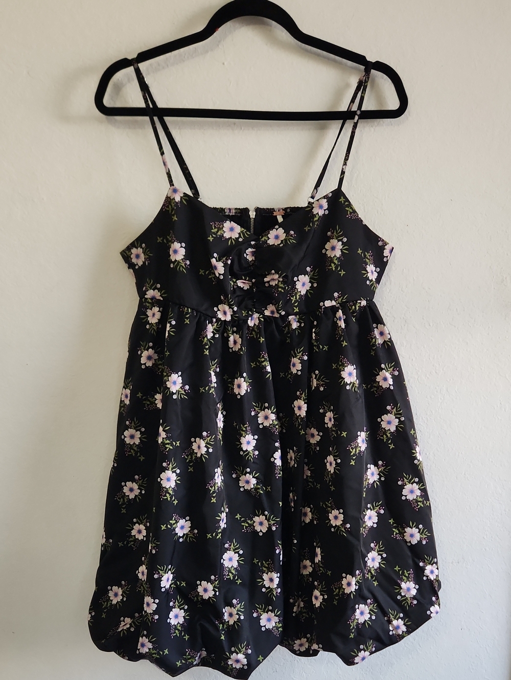 Boho Fairy Festival Free People Floral Bubble Hem Mini Dress Smocked Back L
